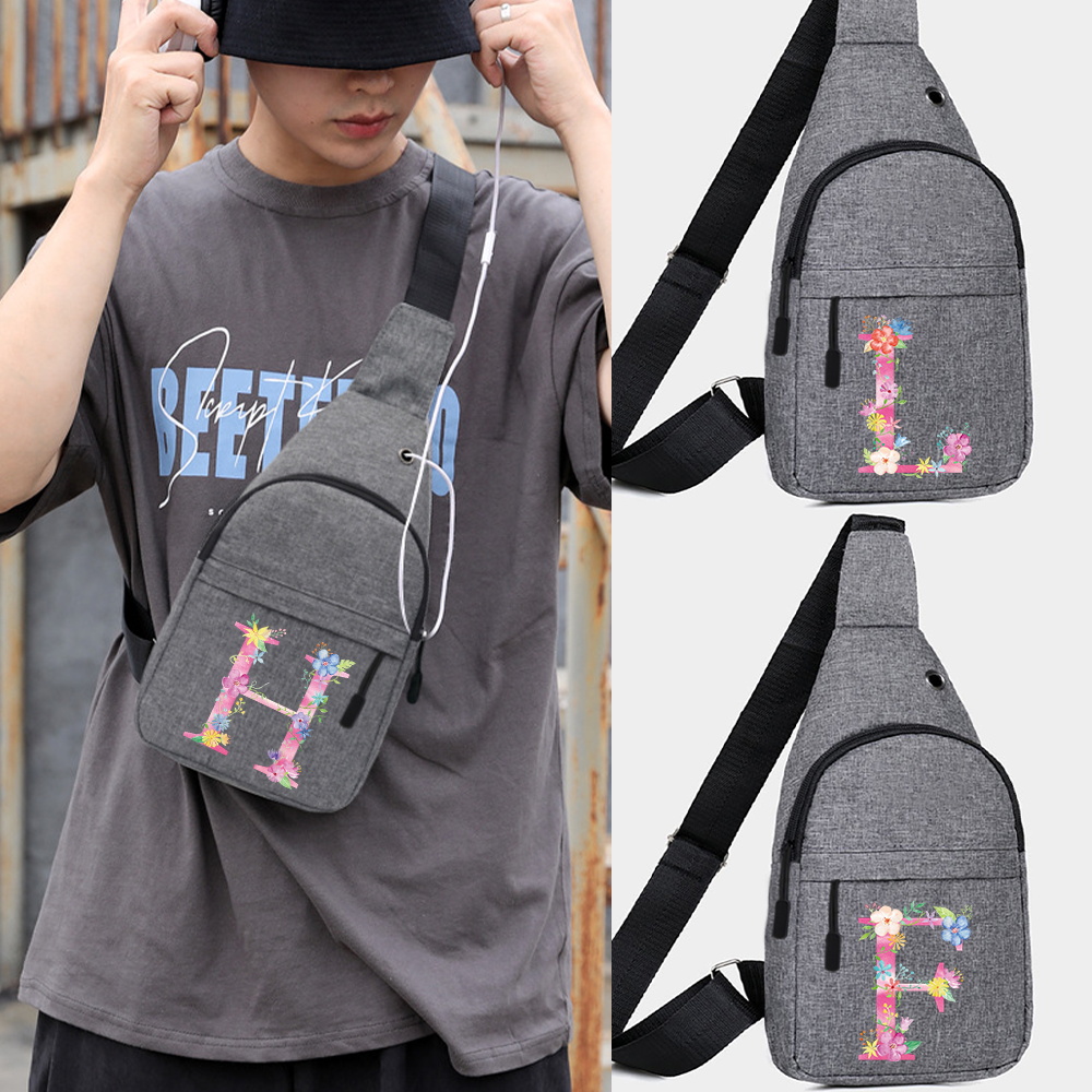 Cycling Commuter Bag - กระเป๋าคาดลำตัวแบบใหม่ กระเป๋าสะพายข้าง กระเป๋าคาดอก สีชมพู ลายตัวอักษร สำหรับผู้ชาย
