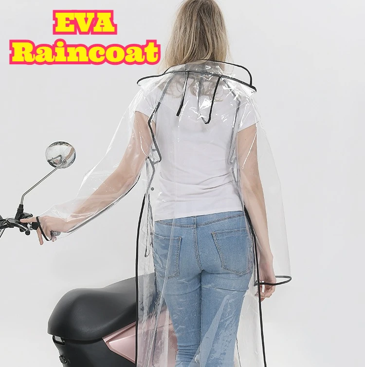 Waterproof Cycling Commute - เสื้อกันฝนยาวแบบใส EVA พร้อมเข็มขัด แต่งฮู้ด 男女兼用 กันน้ำ