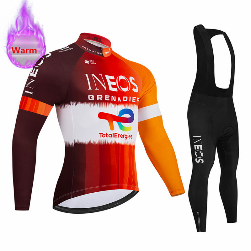 Cycling Community - ชุดเสื้อปั่นจักรยานแขนยาวกันหนาวพร้อมกางเกงเอี๊ยม Ineos Team Winter สำหรับปั่นจักรยานเสือภูเขา