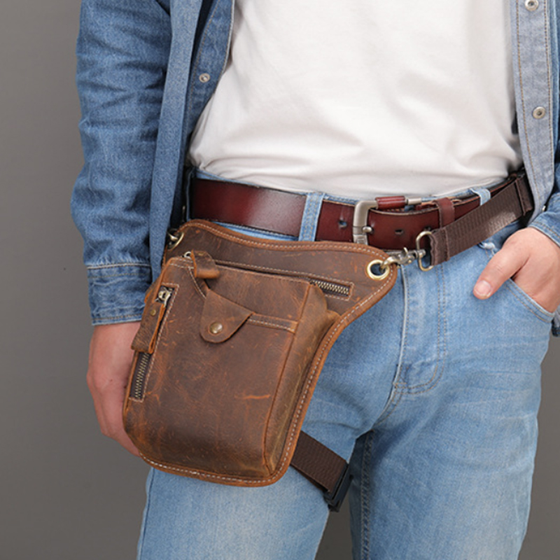 Cycling Commuter Bag - Vintage Pu หนังเอว Pack กระเป๋าขาผู้ชายผู้หญิงกันน้ํารถจักรยานยนต์สะโพกเข็มขัดต้นขากระเป๋าจักรยานกลางแจ้งโทรศัพท์ Cross